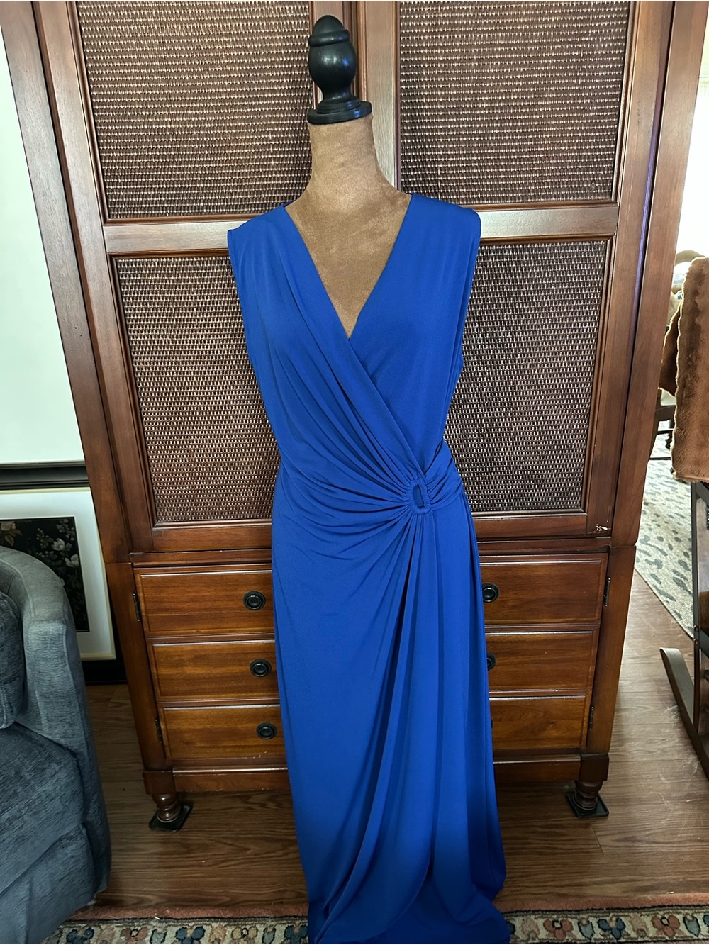 Tommy Bahama Cobalt Blue Sleeveless V-Neck Knot-Detail Maxi Dress